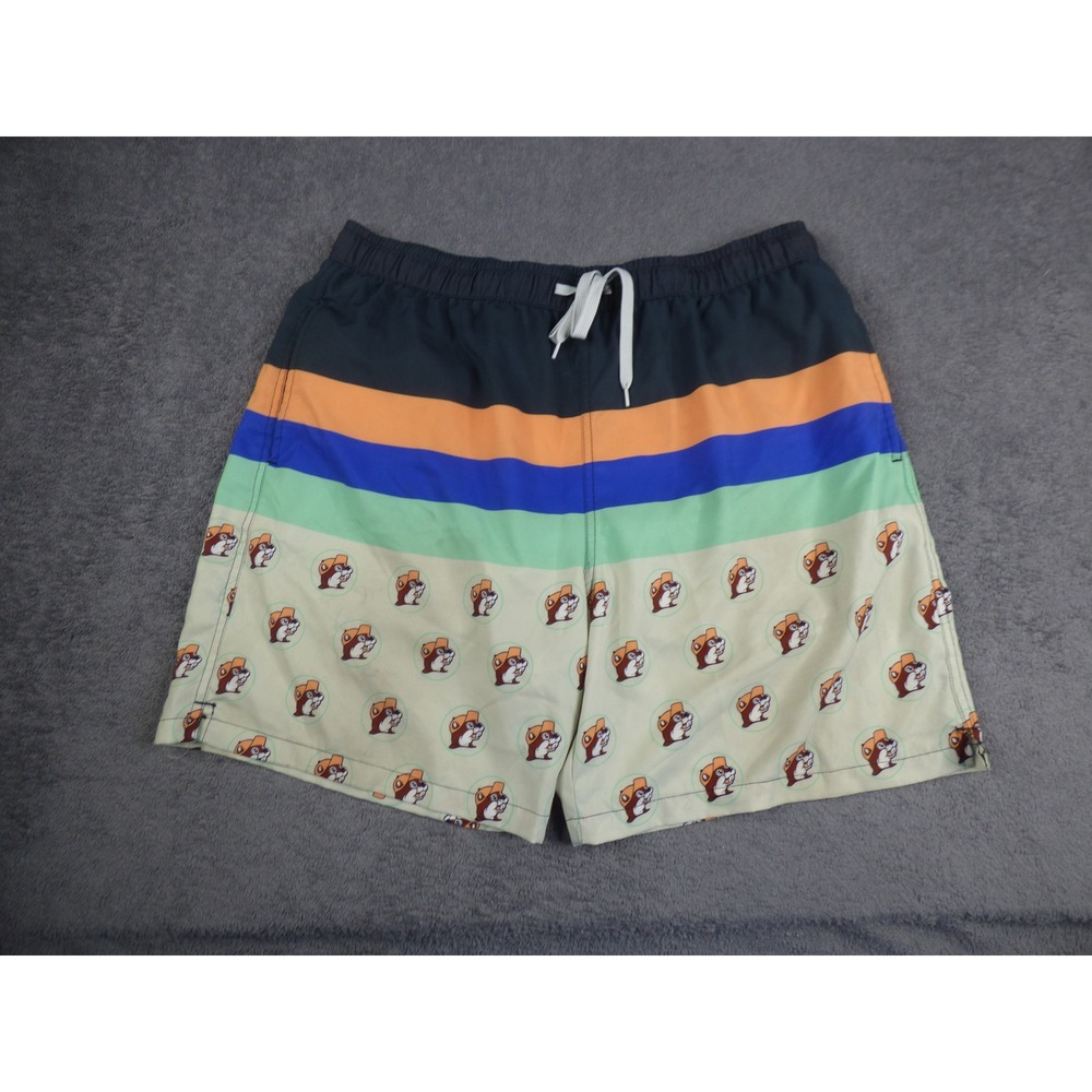 Buc-ee's Mens Swim Trunks 2X Beaver Logo Striped Board Shorts Multicolor Pocket